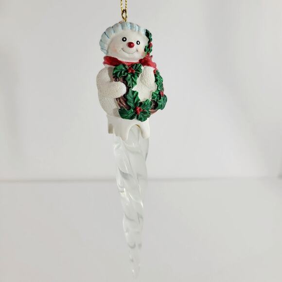 Vintage Avon Snowman with Wreath Icicle Christmas Ornament - Picture 1 of 5